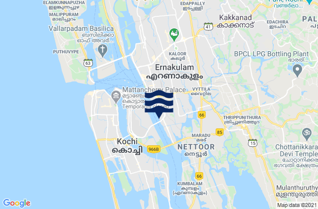 Mapa da tábua de marés em Ernākulam, India