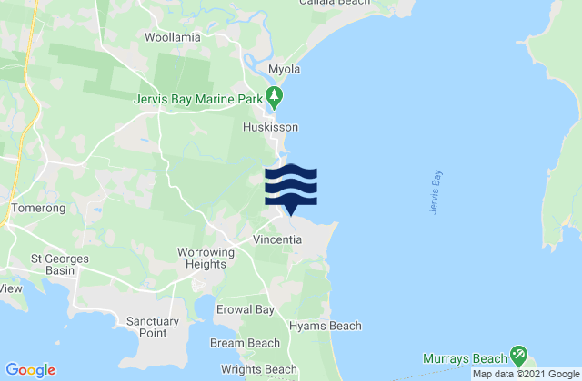 Mapa da tábua de marés em Erowal Bay, Australia