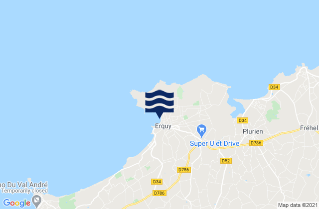 Mapa da tábua de marés em Erquy, France
