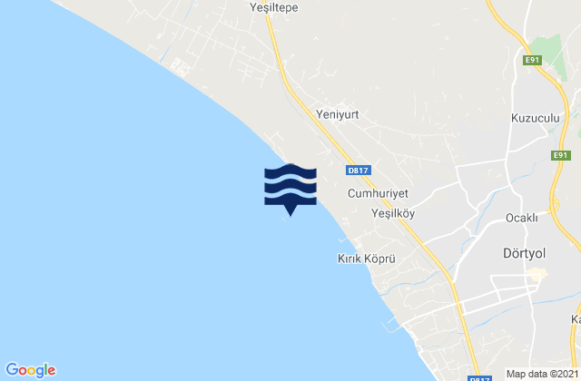 Mapa da tábua de marés em Erzin, Turkey