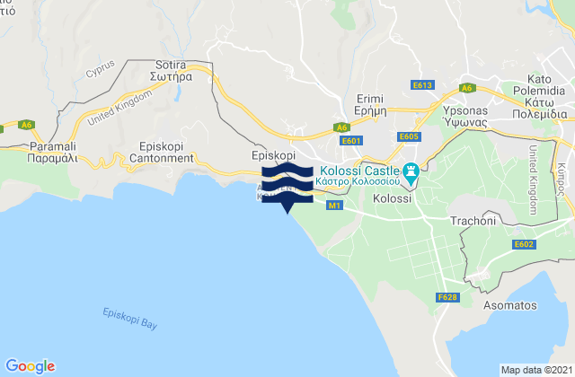 Mapa da tábua de marés em Erími, Cyprus