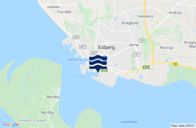 Mapa da tábua de marés em Esbjerg, Denmark