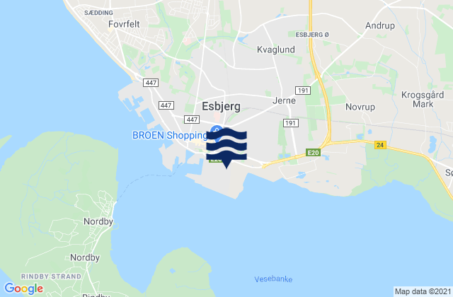 Mapa da tábua de marés em Esbjerg Kommune, Denmark