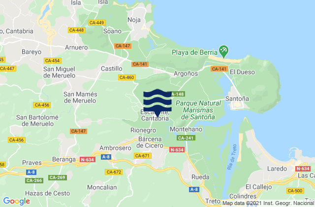 Mapa da tábua de marés em Escalante, Spain
