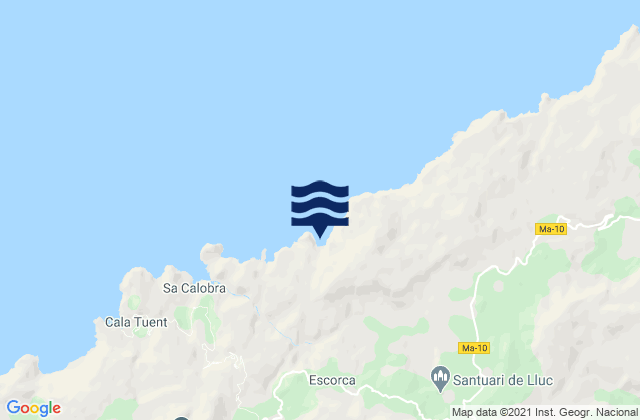 Mapa da tábua de marés em Escorca, Spain