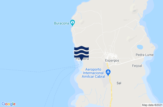 Mapa da tábua de marés em Espargos, Cabo Verde