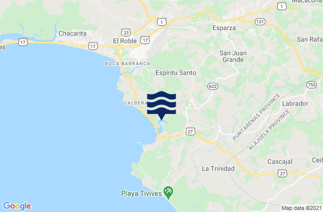 Mapa da tábua de marés em Esparza, Costa Rica