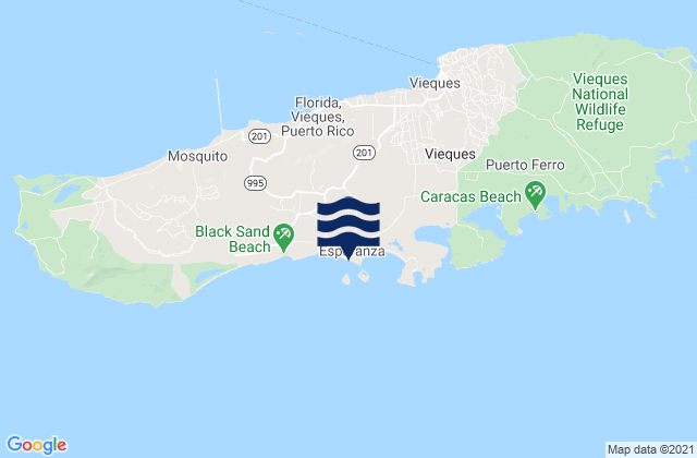 Mapa da tábua de marés em Esperanza, Puerto Rico