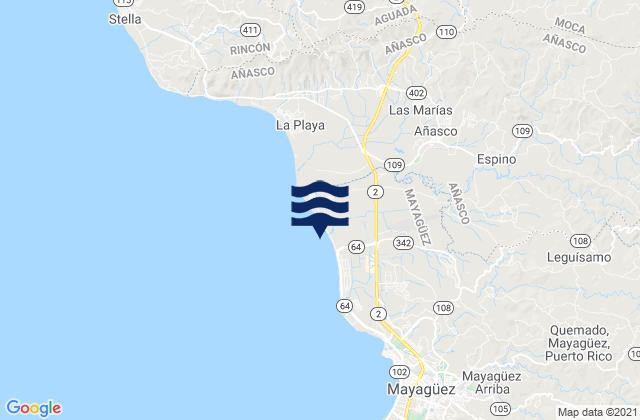 Mapa da tábua de marés em Espino Barrio, Puerto Rico