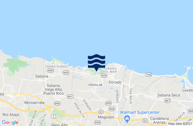 Mapa da tábua de marés em Espinosa Barrio, Puerto Rico