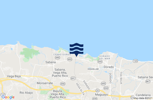 Mapa da tábua de marés em Espinosa Barrio, Puerto Rico
