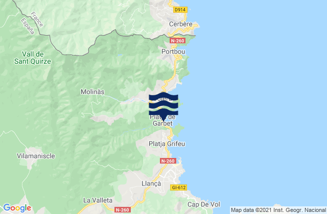 Mapa da tábua de marés em Espolla, Spain