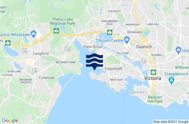 Mapa da tábua de marés em Esquimalt, Canada