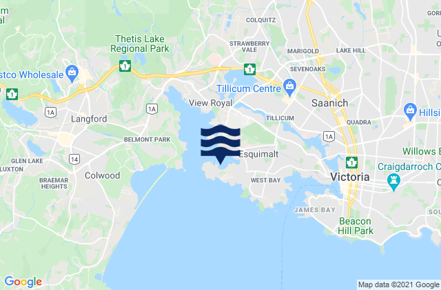 Mapa da tábua de marés em Esquimalt Harbour, Canada