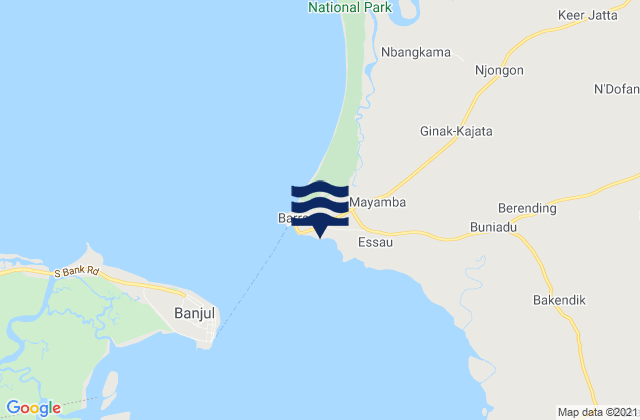 Mapa da tábua de marés em Essau, Gambia