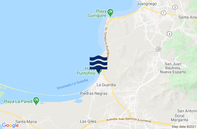 Mapa da tábua de marés em Estado Nueva Esparta, Venezuela