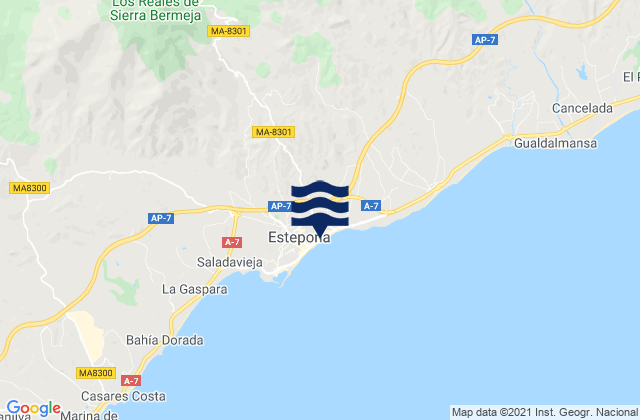 Mapa da tábua de marés em Estepona, Spain