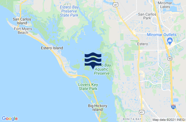 Mapa da tábua de marés em Estero Bay, United States