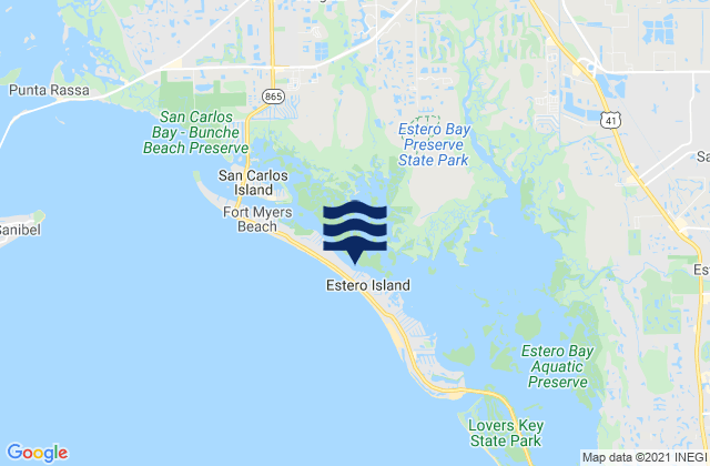 Mapa da tábua de marés em Estero Island Estero Bay, United States