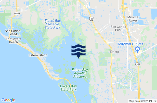 Mapa da tábua de marés em Estero River, United States