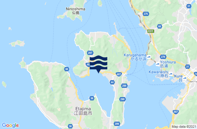 Mapa da tábua de marés em Etajimacho, Japan