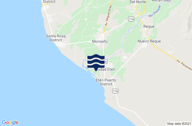 Mapa da tábua de marés em Eten, Peru