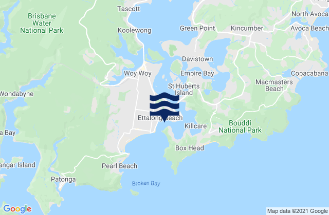 Mapa da tábua de marés em Ettalong, Australia
