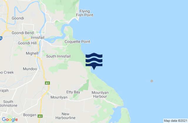 Mapa da tábua de marés em Etty Bay, Australia