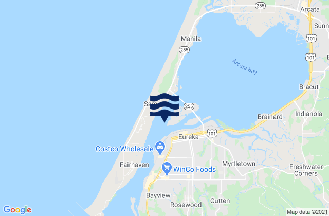 Mapa da tábua de marés em Eureka, United States