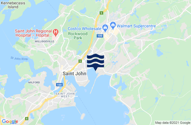 Mapa da tábua de marés em Evandale, Canada