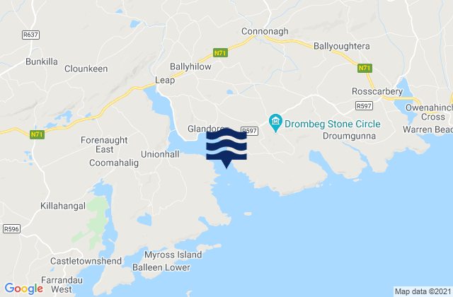 Mapa da tábua de marés em Eve Island, Ireland