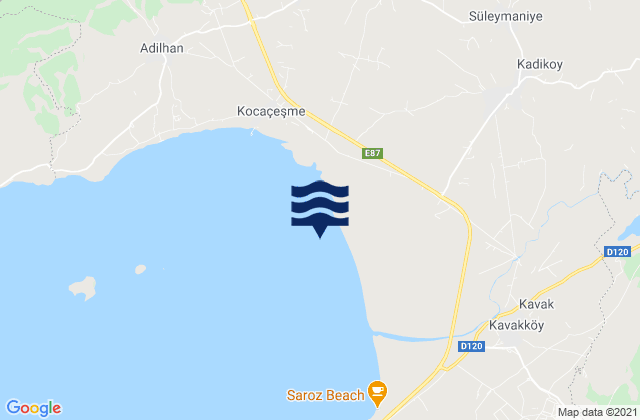 Mapa da tábua de marés em Evreşe, Turkey