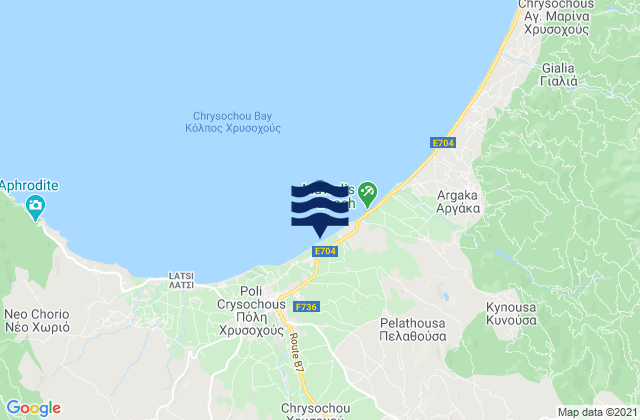 Mapa da tábua de marés em Evrétou, Cyprus