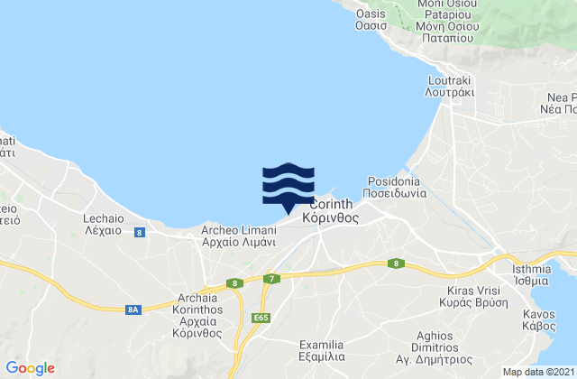 Mapa da tábua de marés em Examília, Greece
