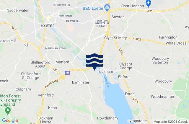 Mapa da tábua de marés em Exminster, United Kingdom