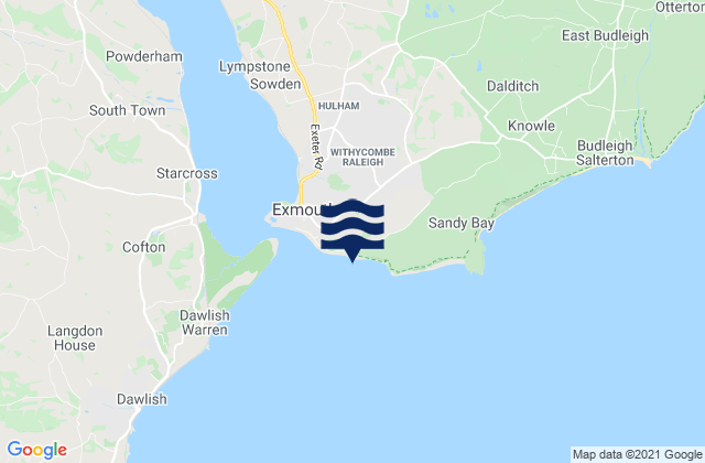 Mapa da tábua de marés em Exmouth Beach, United Kingdom