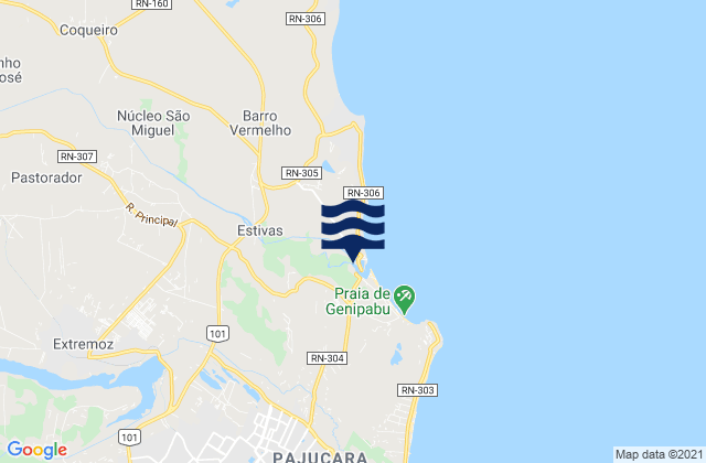 Mapa da tábua de marés em Extremoz, Brazil