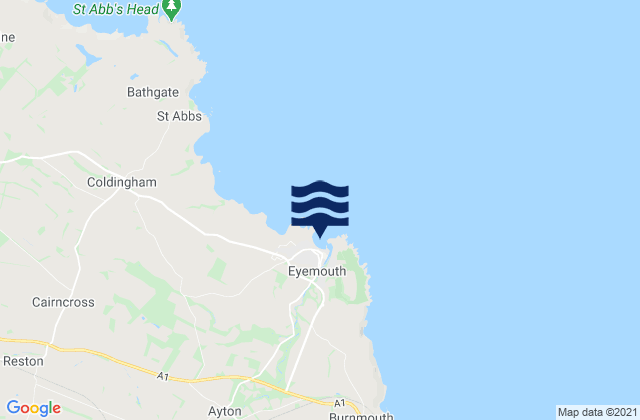 Mapa da tábua de marés em Eyemouth Beach, United Kingdom