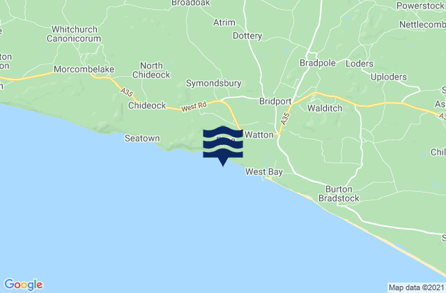 Mapa da tábua de marés em Eypes Mouth Beach, United Kingdom
