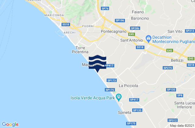 Mapa da tábua de marés em Faiano, Italy