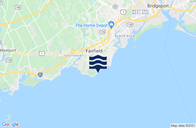 Mapa da tábua de marés em Fairfield Beach, United States