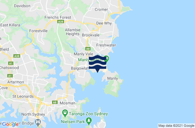 Mapa da tábua de marés em Fairlight Beach, Australia