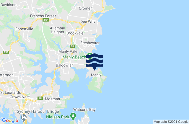 Mapa da tábua de marés em Fairy Bower Beach, Australia