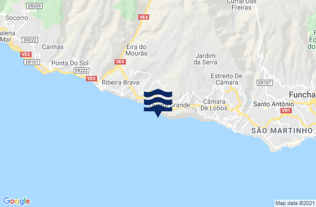 Mapa da tábua de marés em Faja Dos Padres, Portugal