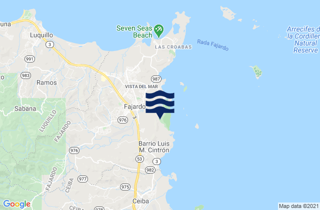 Mapa da tábua de marés em Fajardo, Puerto Rico
