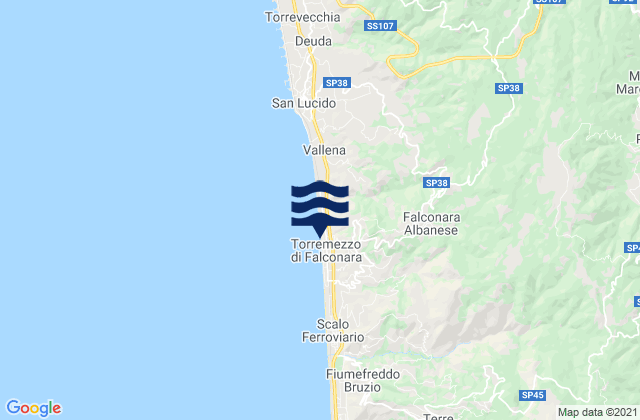 Mapa da tábua de marés em Falconara Albanese, Italy