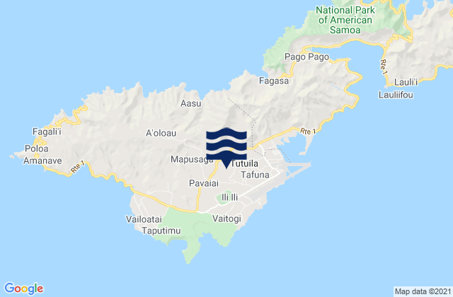 Mapa da tábua de marés em Faleniu, American Samoa