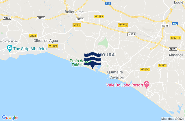 Mapa da tábua de marés em Falesia-Vilamoura, Portugal