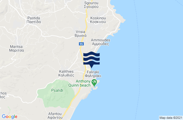 Mapa da tábua de marés em Faliraki, Greece
