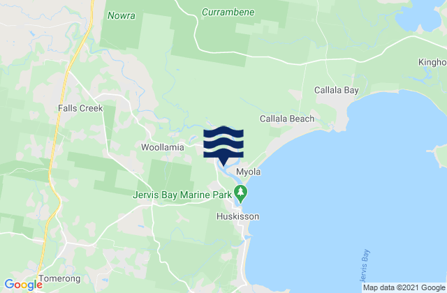 Mapa da tábua de marés em Falls Creek, Australia